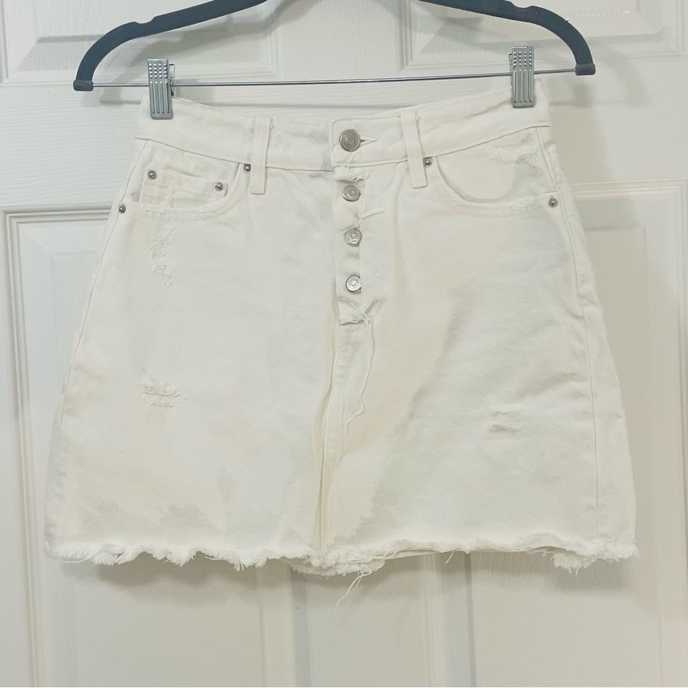 Zara Women's White Denim Mini Skirt Button Fly